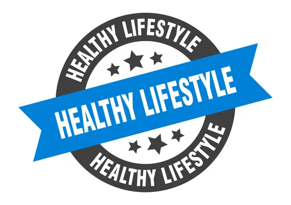 Zeichen eines gesunden Lebensstils. gesunder Lebensstil blau-schwarze runde Bandaufkleber — Stockvektor