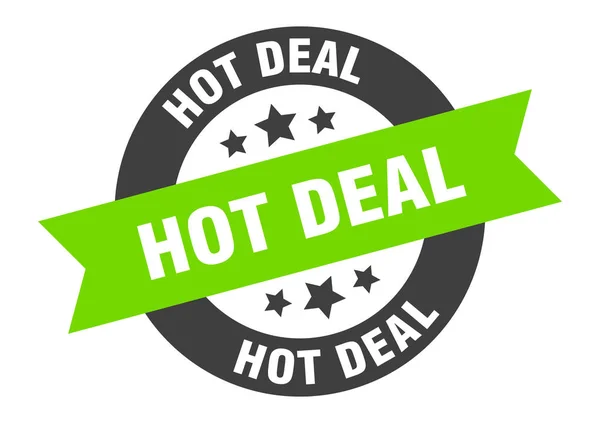 Znamení žhavé dohody. hot deal black-green round ribbon sticker — Stockový vektor