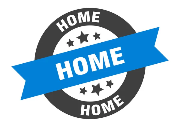 Thuis teken. home blauw-zwart rond lint sticker — Stockvector