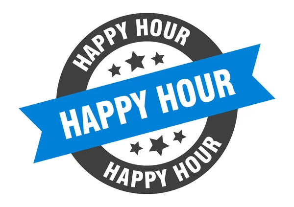 Happy hour sign. happy hour blue-black round ribbon sticker — Stock Vector