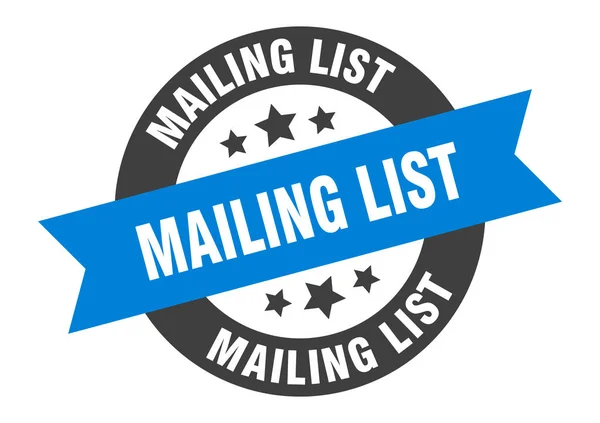 Mailing list sign. lista de discussão adesivo fita redonda azul-preto — Vetor de Stock