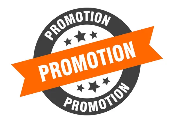 Signo de promoción. promoción naranja-negro cinta redonda pegatina — Vector de stock