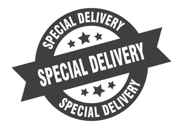 Special delivery sign. special delivery black round ribbon sticker — Stock Vector