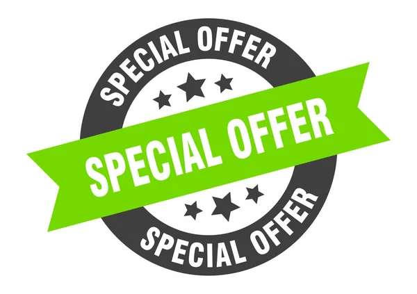Signe d'offre spéciale. offre spéciale autocollant ruban rond noir-vert — Image vectorielle