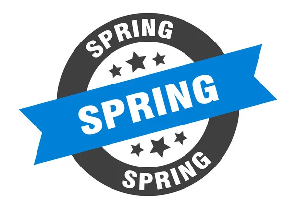 Sinal de primavera. etiqueta redonda azul-preta da fita da mola — Vetor de Stock
