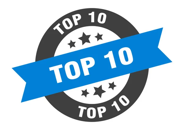 Top 10 signe. top 10 autocollant ruban rond bleu-noir — Image vectorielle