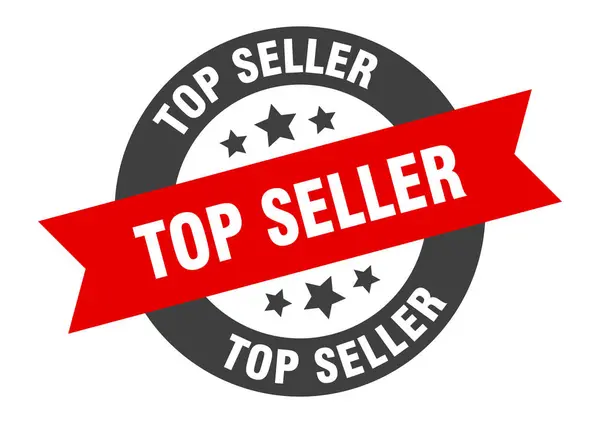 Top sælger tegn. top sælger sort-rød runde bånd klistermærke – Stock-vektor