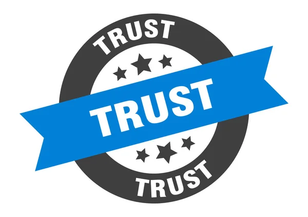 Σημάδι εμπιστοσύνης. εμπιστοσύνη μπλε-μαύρο στρογγυλό αυτοκόλλητο κορδέλα — Διανυσματικό Αρχείο