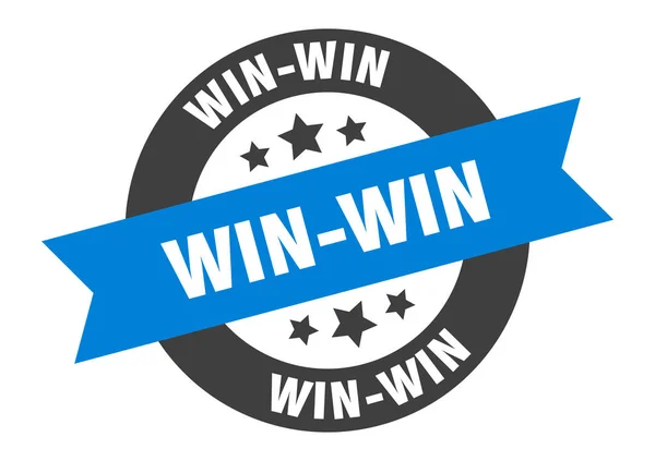 Signo de ganar-ganar. etiqueta engomada de cinta redonda azul-negro win-win — Vector de stock