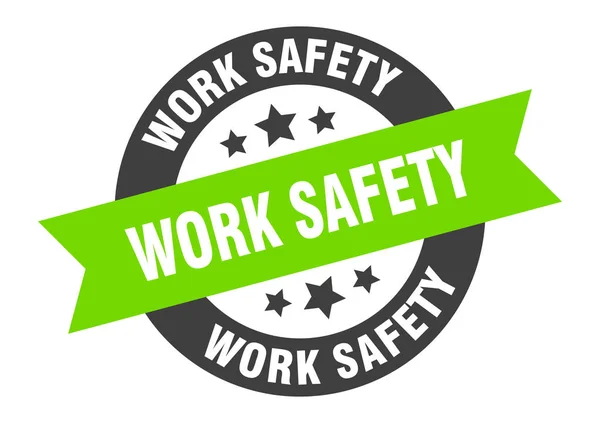 Work safety sign. work safety black-green round ribbon sticker — Stock Vector