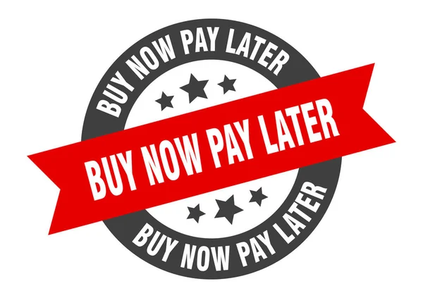 Buy now pay later sign. buy now pay later black-red round ribbon sticker — Stock Vector