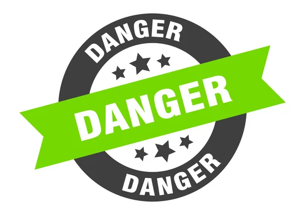 Gefahrenzeichen. Gefahr schwarz-grüner Rundbandaufkleber — Stockvektor