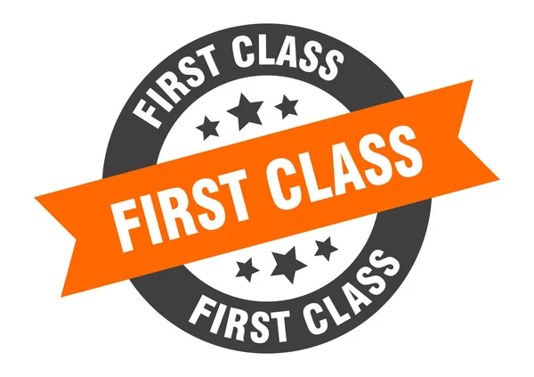 Sinal de primeira classe. adesivo de fita redonda laranja-preto de primeira classe —  Vetores de Stock