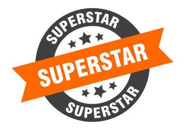 superstar sign. superstar orange-black round ribbon sticker clipart