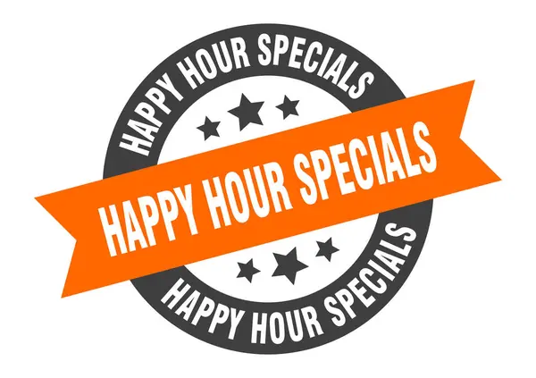 Happy Hour Specials unterzeichnen. Happy Hour Specials orange-schwarze runde Bandaufkleber — Stockvektor