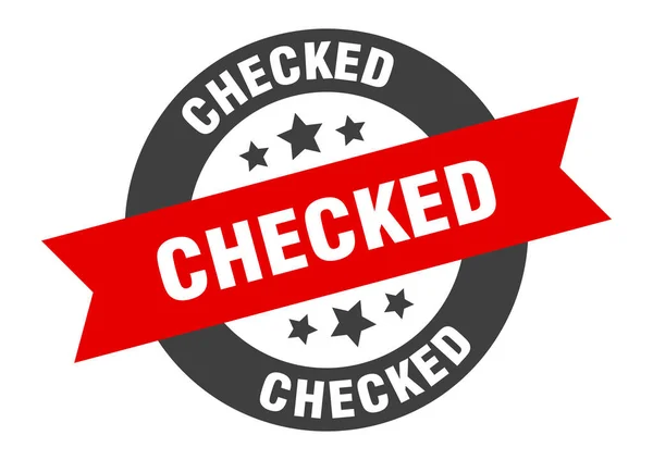 Checked sign. checked black-red round ribbon sticker — Stock Vector