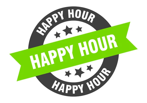 Happy hour sign. happy hour black-green round ribbon sticker — Stock Vector