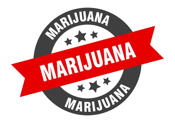 Marihuana-Zeichen. Marihuana schwarz-rot runde Bandaufkleber — Stockvektor