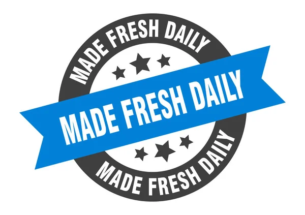 Made fresh daily sign. made fresh daily blue-black round ribbon sticker — Stock Vector