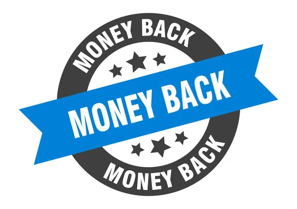 Dinheiro de volta sinal. dinheiro de volta azul-preto fita redonda adesivo — Vetor de Stock