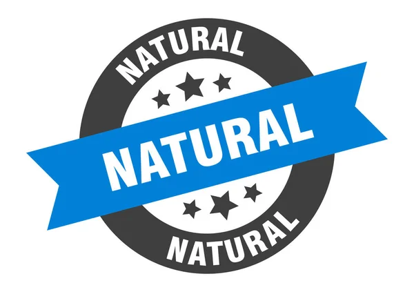 Doğal işaret. Doğal mavi-siyah yuvarlak kurdele etiketi — Stok Vektör