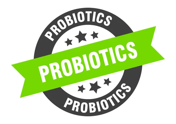 Znak probiotyków. probiotyki czarno-zielona okrągła wstążka naklejka — Wektor stockowy