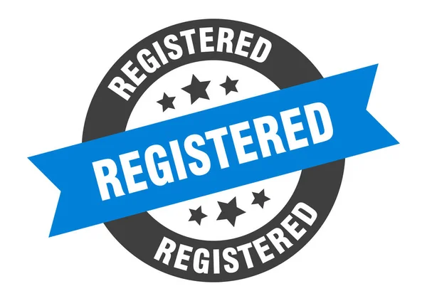 Signo registrado. etiqueta engomada de cinta redonda azul-negro registrada — Vector de stock