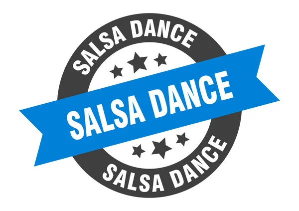 Segno di danza della salsa. adesivo nastro rotondo blu-nero danza salsa — Vettoriale Stock