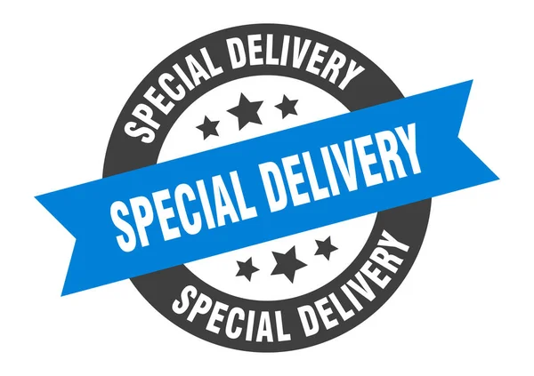 Special delivery sign. special delivery blue-black round ribbon sticker — Stock Vector