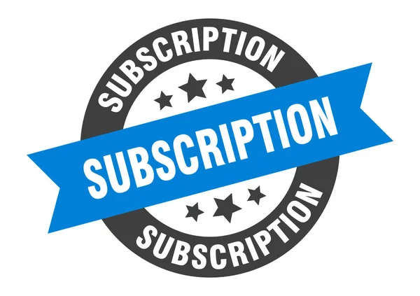 Subscription sign. subscription blue-black round ribbon sticker — Stock Vector