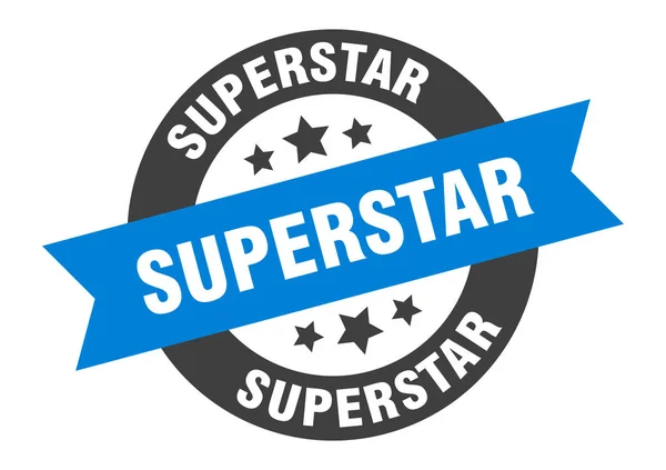 Superstar sign. superstar blue-black round ribbon sticker — Stock Vector