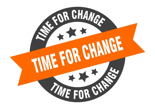Čas na znamení změny. čas na změnu oranžovo-černé kulaté stuhy nálepky — Stockový vektor