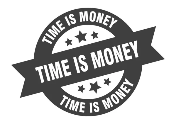 Ο χρόνος είναι χρήμα. χρόνος είναι τα χρήματα μαύρο στρογγυλό αυτοκόλλητο κορδέλα — Διανυσματικό Αρχείο