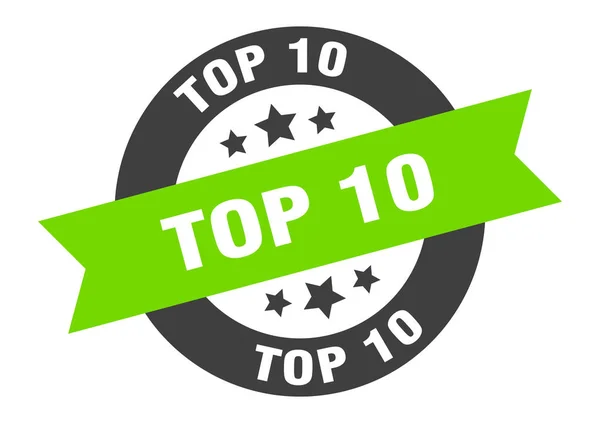 Top 10 tabelası. En iyi 10 siyah-yeşil yuvarlak kurdele etiketi — Stok Vektör