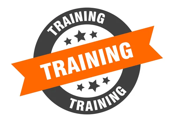 Znak szkolenia. trening pomarańczowo-czarna okrągła wstążka naklejka — Wektor stockowy