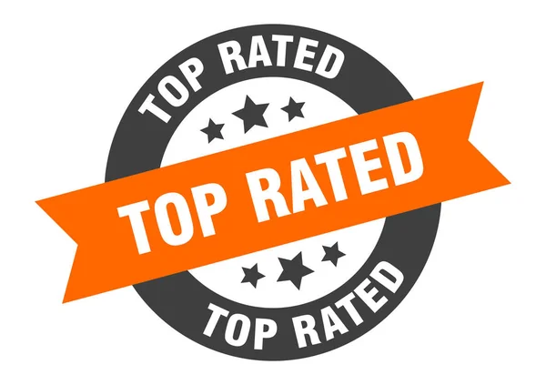 最高評価のサインだトップ評価オレンジブラックラウンドリボンステッカー — ストックベクタ