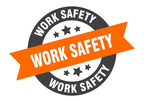 Знак безопасности на работе. безопасность работы оранжево-черная круглая наклейка — стоковый вектор