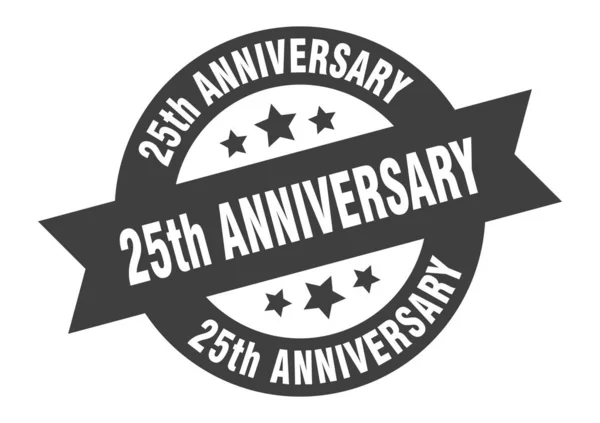25η επέτειος. 25η επέτειος μαύρο στρογγυλό αυτοκόλλητο κορδέλα — Διανυσματικό Αρχείο