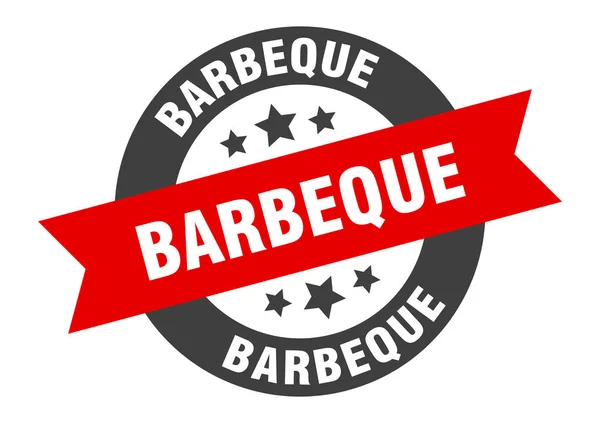 Barbeque sign. barbeque black-red round ribbon sticker — Stock Vector