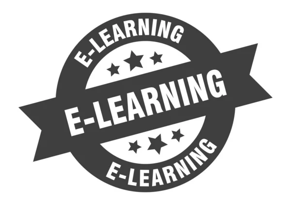 Signo de aprendizaje electrónico. e-learning etiqueta engomada cinta redonda negra — Archivo Imágenes Vectoriales