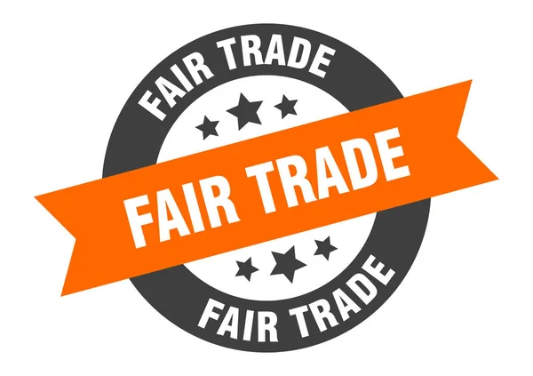 Férové obchodní znamení. fair trade oranžovo-černá kulatá stuha samolepka — Stockový vektor