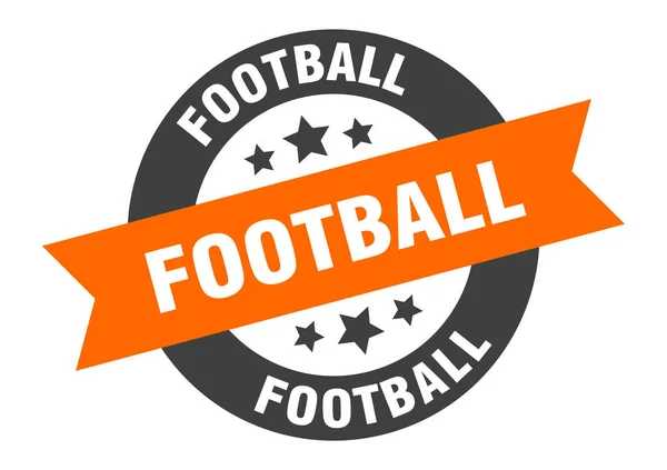 Fußballzeichen. Fußball orange-schwarze runde Bandaufkleber — Stockvektor