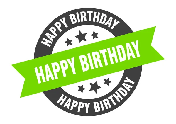 Happy birthday sign. happy birthday black-green round ribbon sticker — Stock Vector