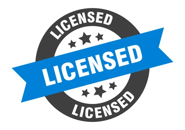 Signo de licencia. etiqueta engomada de cinta redonda azul-negro con licencia — Vector de stock