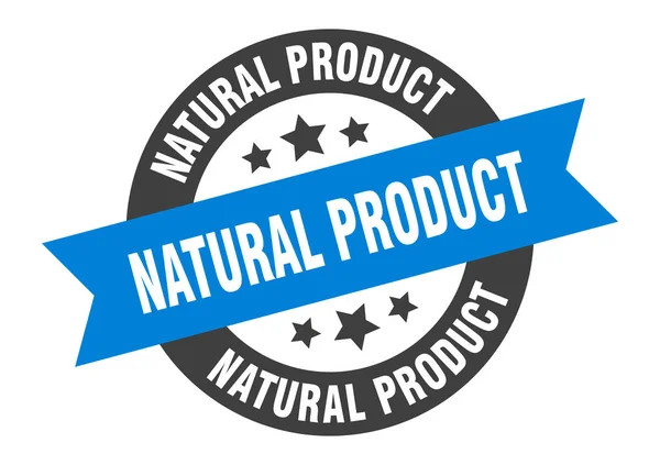 Natuurlijk productteken. natuurlijk product blauw-zwart rond lint sticker — Stockvector