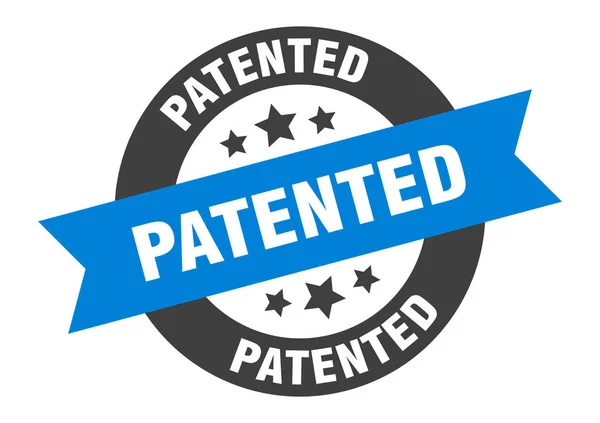 특허를 받았어요. 특허를 받은 청 흑색둥근 리본 스티커 — 스톡 벡터