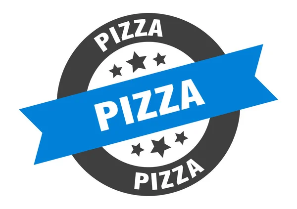 ピザの看板ピザブルーブラックラウンドリボンステッカー — ストックベクタ
