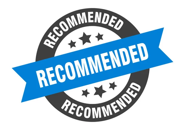 Sinal recomendado. etiqueta redonda azul-preta recomendada da fita — Vetor de Stock