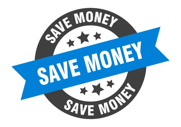 Spórolj a pénzzel. pénzt takarít meg kék-fekete kerek szalag matrica — Stock Vector
