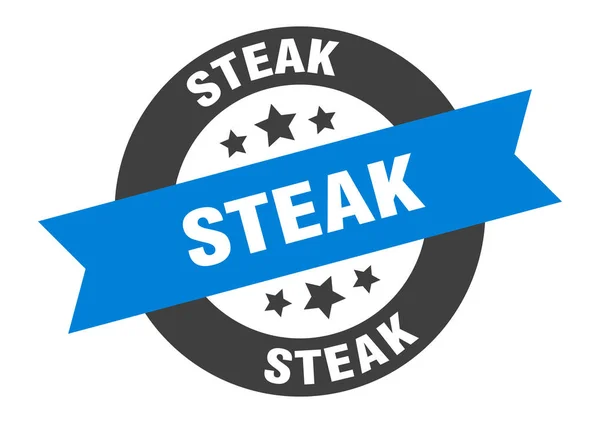 Cartel de carne. filete azul-negro cinta redonda pegatina — Vector de stock